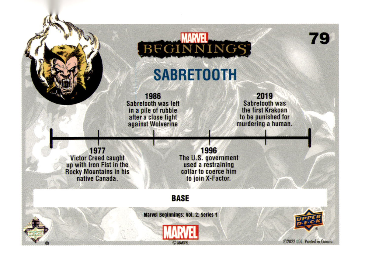 2022 Upper Deck Marvel Beginnings Volume 2, Series 1 Sabretooth Card