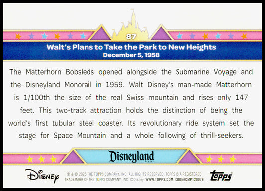 2025 Topps Disneyland 70th Walt's Plans to Take the Park to New Heights Card