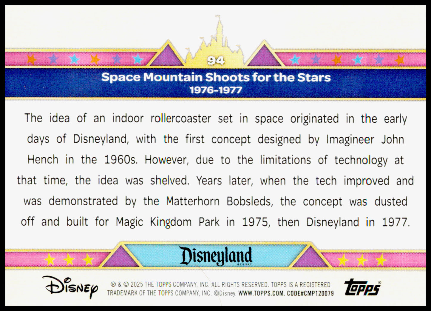 2025 Topps Disneyland 70th Anniversary Space Mountain Shoots for the Stars Card