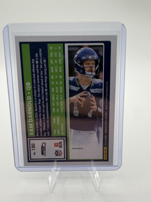 2025 Donruss Optic Sam Darnold Silver Prizm Holo Card #186 Seahawks QB