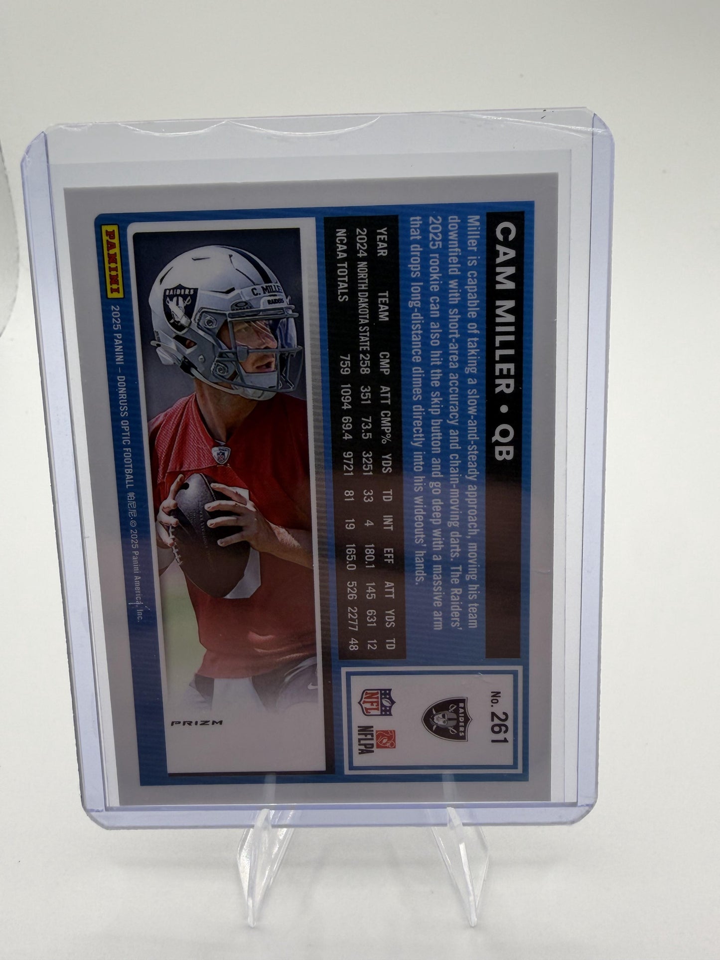 2025 Donruss Optic Cam Miller Rated Rookie Pink Prizm Card #261 Raiders QB RC