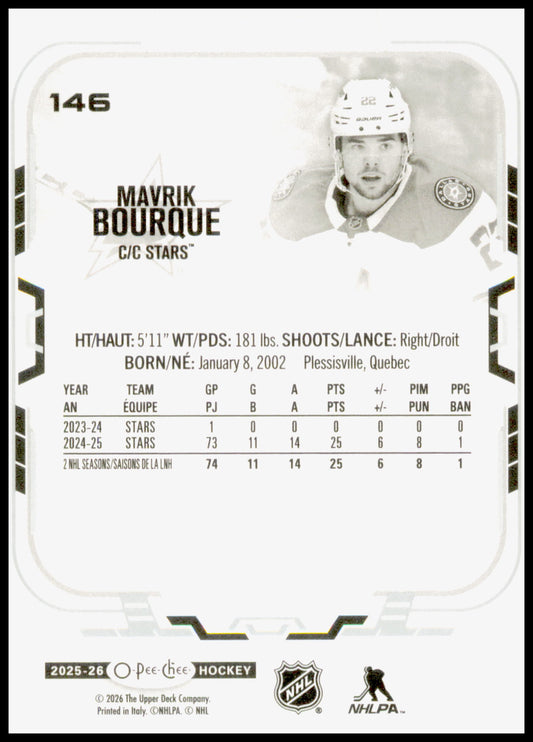 2025-26 O-Pee-Chee Mavrik Bourque Hockey Card