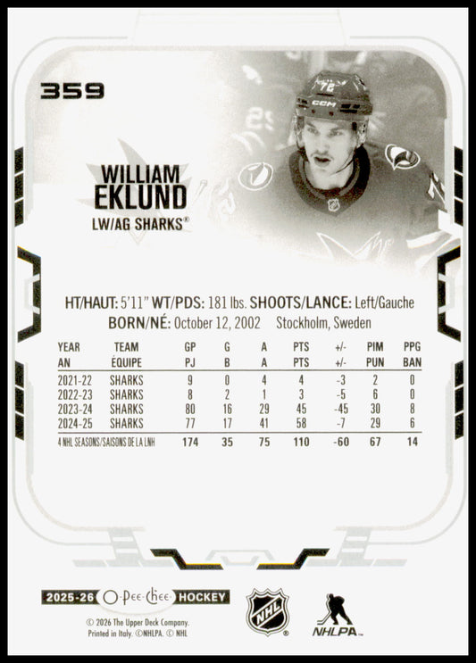 2025-26 O-Pee-Chee William Eklund Card