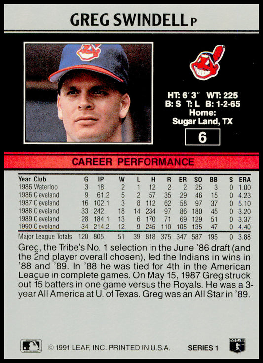 1991 Leaf Series 1 Greg Swindell Card #6