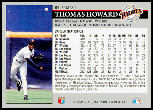 1992 Leaf Thomas Howard Card San Diego Padres