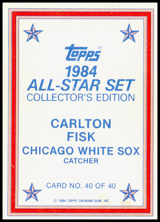 1984 Topps All-Star Set Collector's Edition Carlton Fisk #40 Glossy HOF