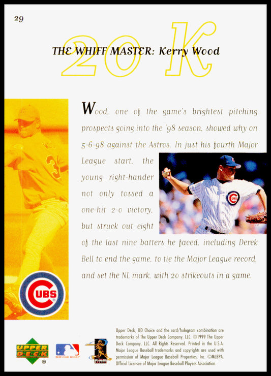 1999 Upper Deck Choice Kerry Wood Card Chicago Cubs