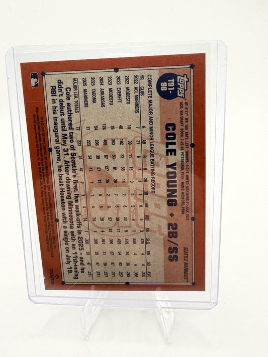 2026 Topps Cole Young Rookie RC Card #T91-98 Mariners 1991 Throwback Insert