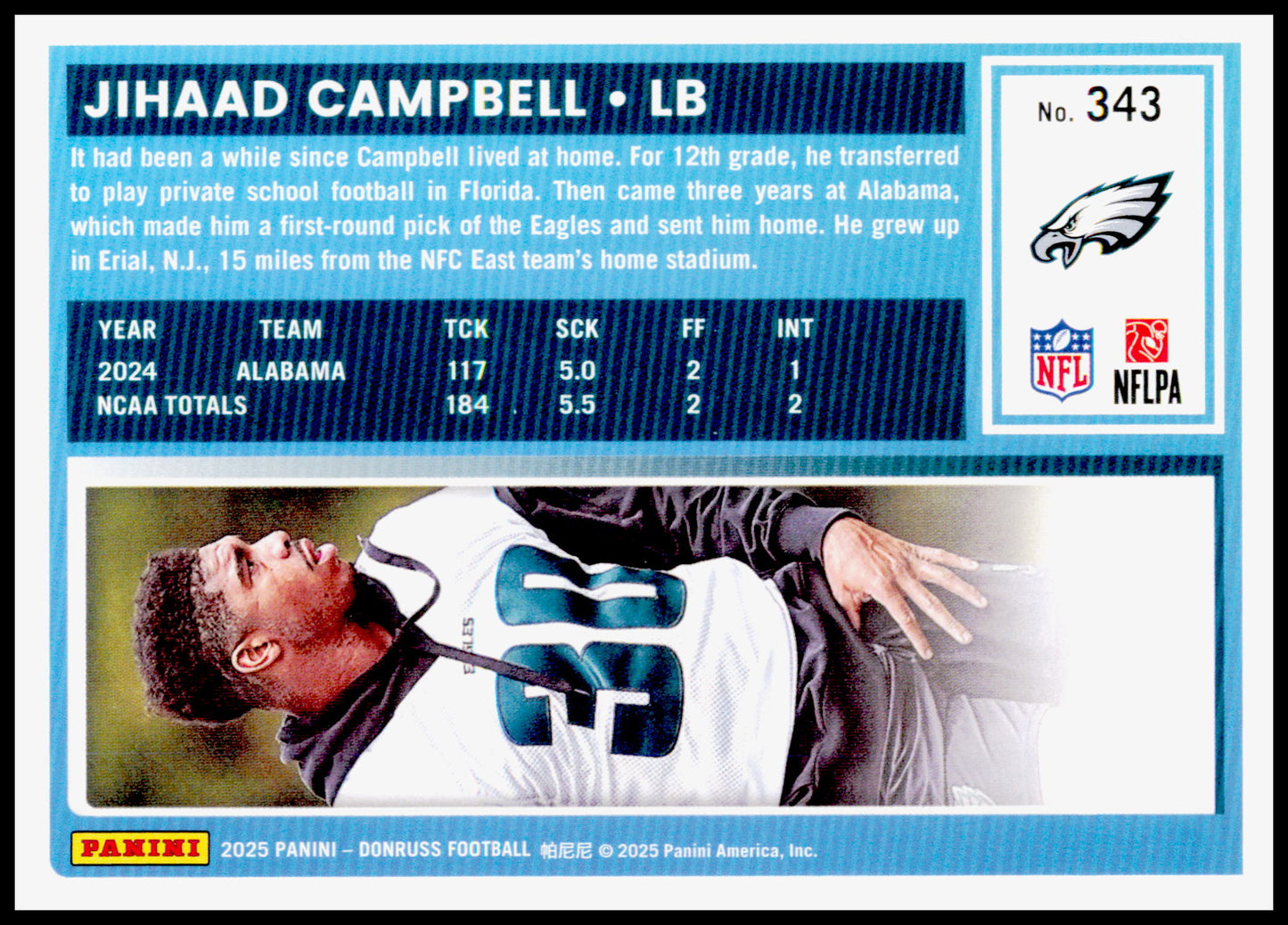 2025 Panini Donruss Jihaad Campbell #343 Eagles Rated Rookie RC Card