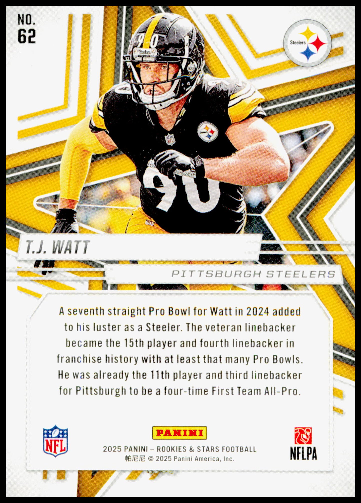 2025 Panini Rookies & Stars T.J. Watt Card Pittsburgh Steelers #62