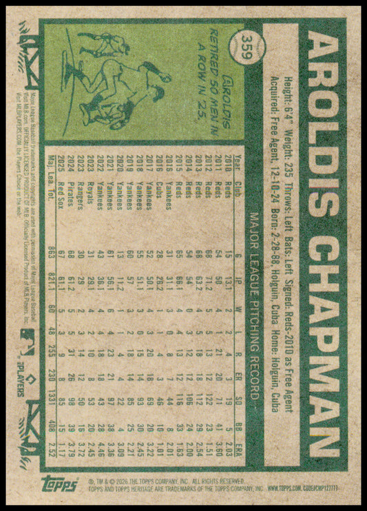 2026 Topps Heritage Aroldis Chapman Card