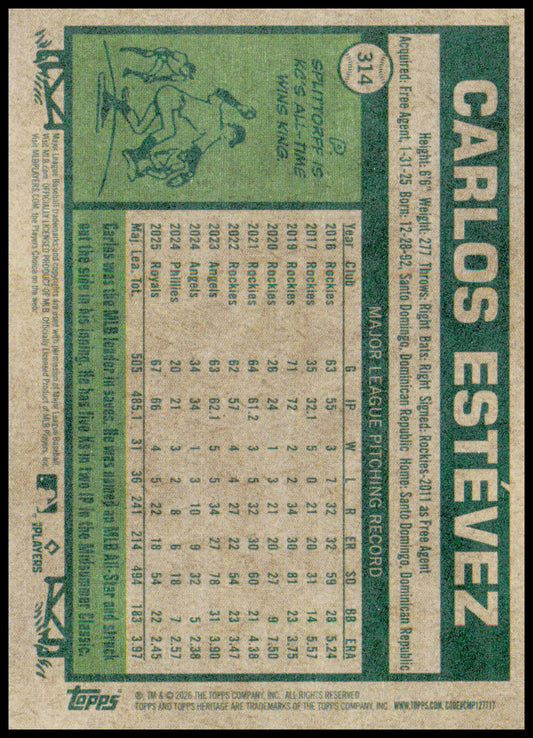 2026 Topps Heritage Carlos Estévez Card