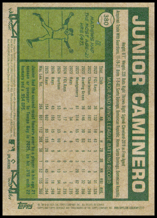 2026 Topps Heritage Junior Caminero Card