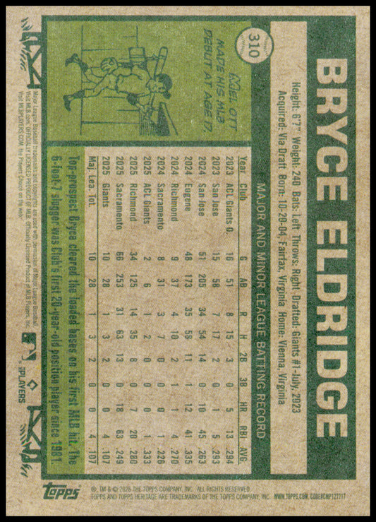 2026 Topps Heritage Bryce Eldridge Card RC RC