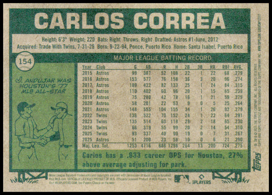 2026 Topps Heritage Carlos Correa Card Houston Astros #154