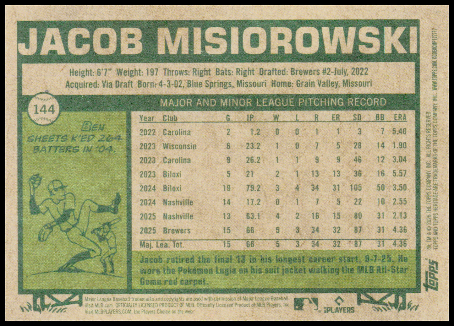 2026 Topps Heritage Jacob Misiorowski Card RC RC