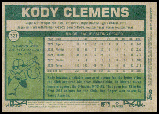 2026 Topps Heritage Kody Clemens Card Minnesota Twins #321