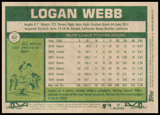 2026 Topps Heritage Logan Webb Card San Francisco Giants #82
