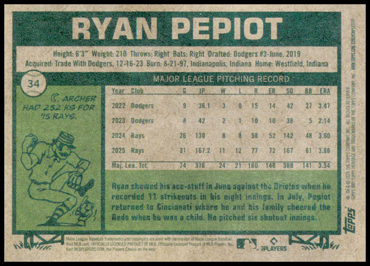 2026 Topps Heritage Ryan Pepiot Card