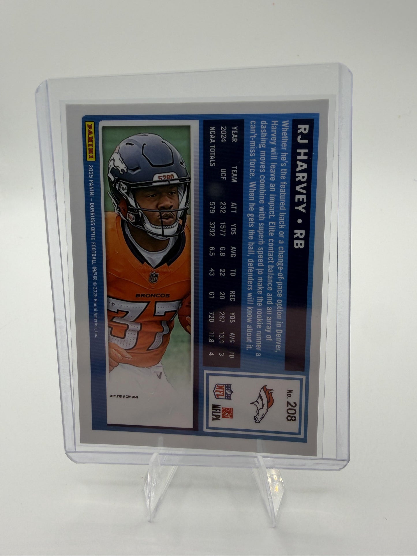 2025 Donruss Optic RJ HARVEY BLUE HYPER #208 Broncos RATED ROOKIE RC MEGA SP