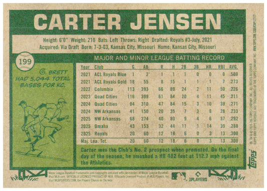 2026 Topps Heritage Carter Jensen Card RC Kansas City Royals #199