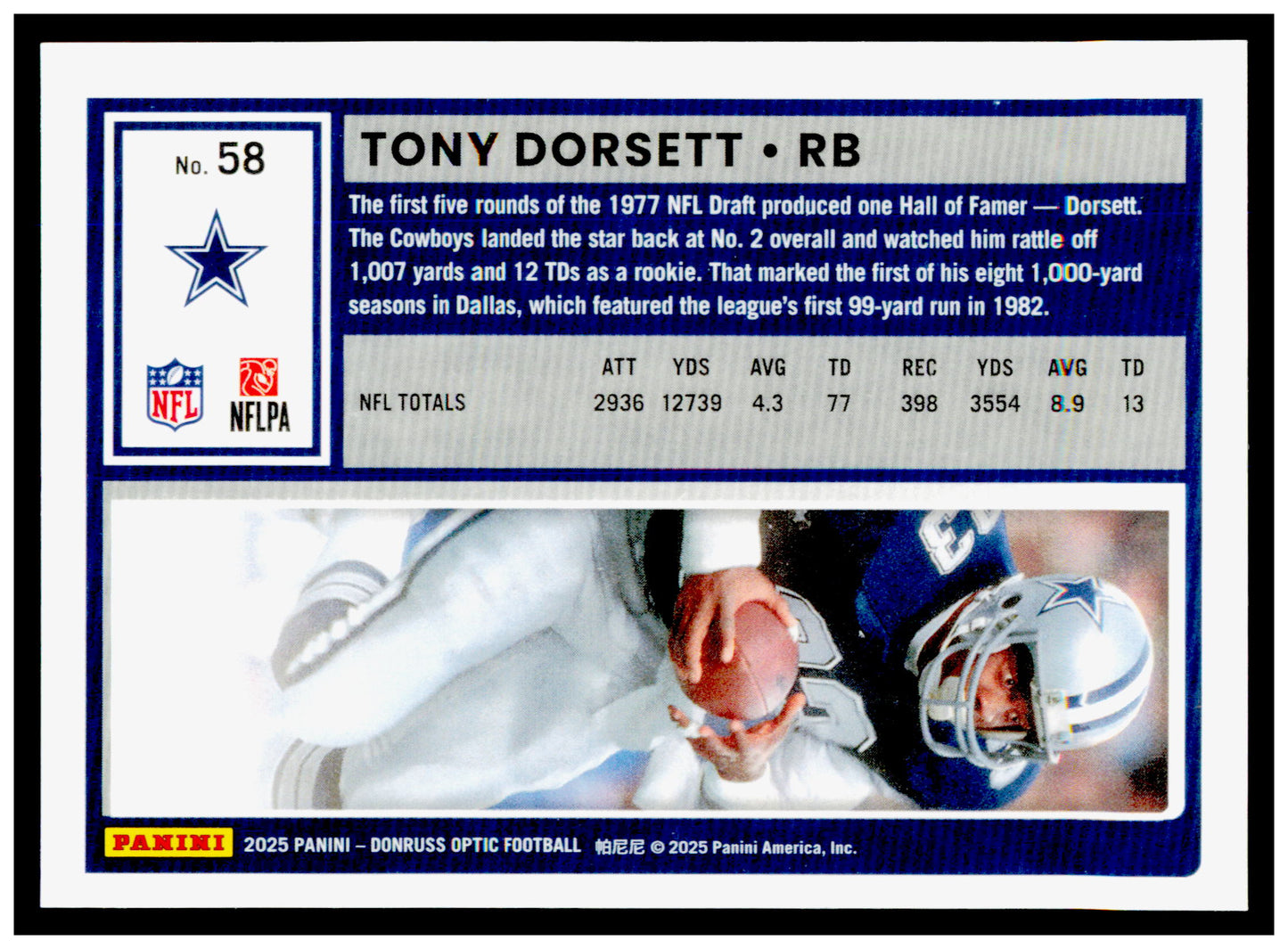 2025 Donruss Optic Tony Dorsett Card Dallas Cowboys #58