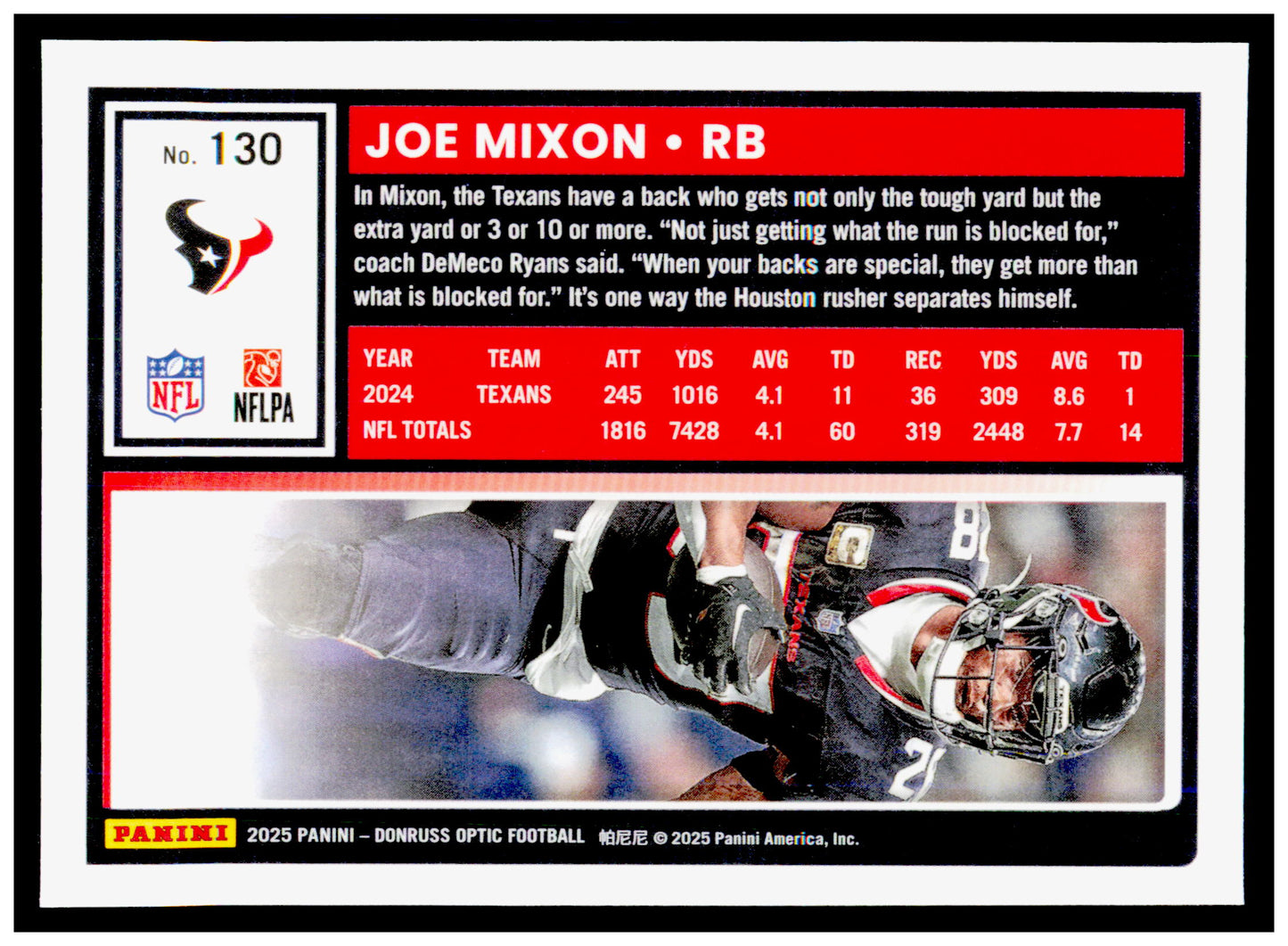 2025 Donruss Optic Joe Mixon Card Houston Texans #130