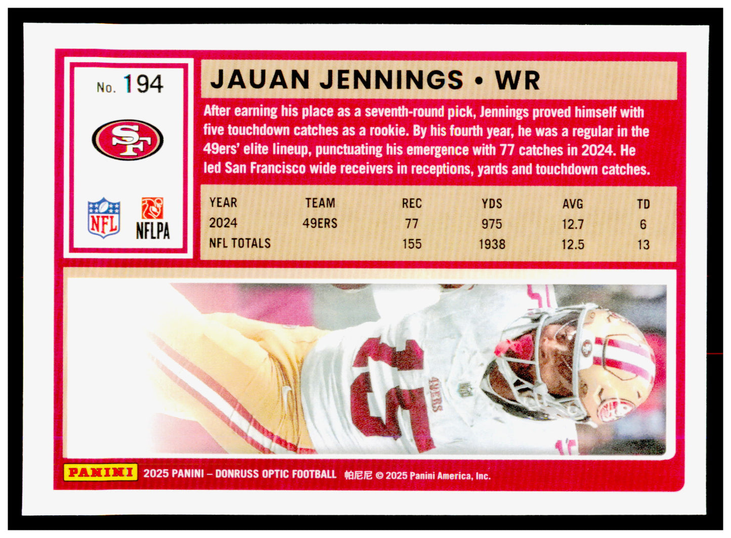 2025 Donruss Optic Jauan Jennings Card San Francisco 49ers #194