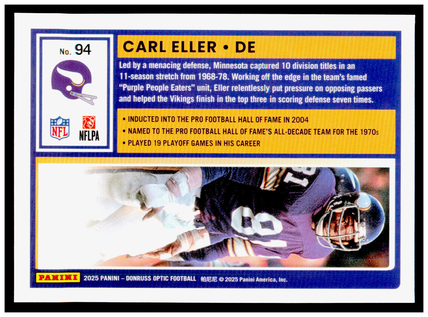2025 Donruss Optic Carl Eller Card Minnesota Vikings #94