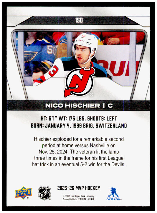 2025-26 Upper Deck MVP Nico Hischier Card New Jersey Devils #150