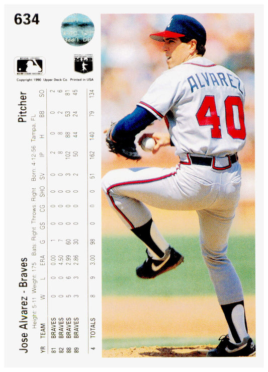 1990 Upper Deck Jose Alvarez Card Atlanta Braves #634