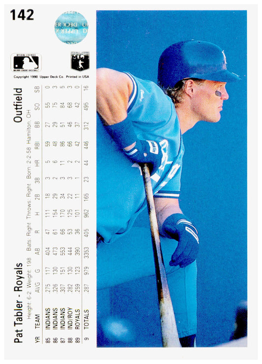 1990 Upper Deck Pat Tabler Card Kansas City Royals #142a