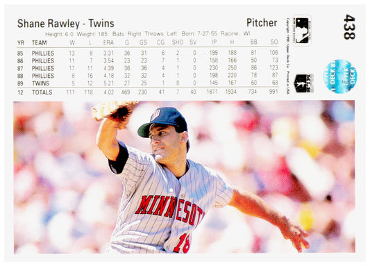 1990 Upper Deck Shane Rawley Card Minnesota Twins #438