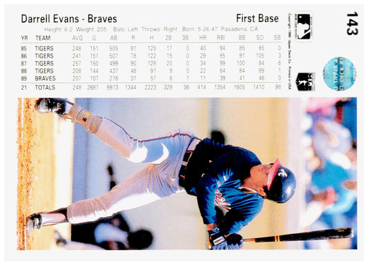 1990 Upper Deck Darrell Evans Card Atlanta Braves #143b