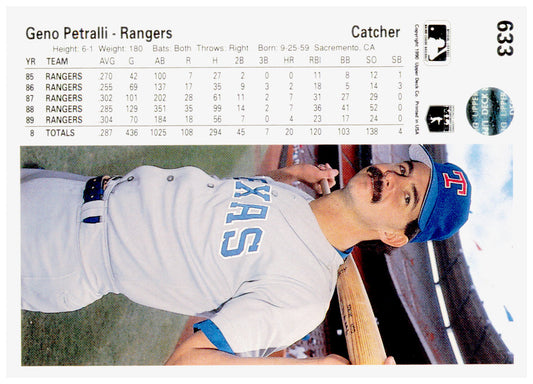 1990 Upper Deck Geno Petralli Card Texas Rangers #633