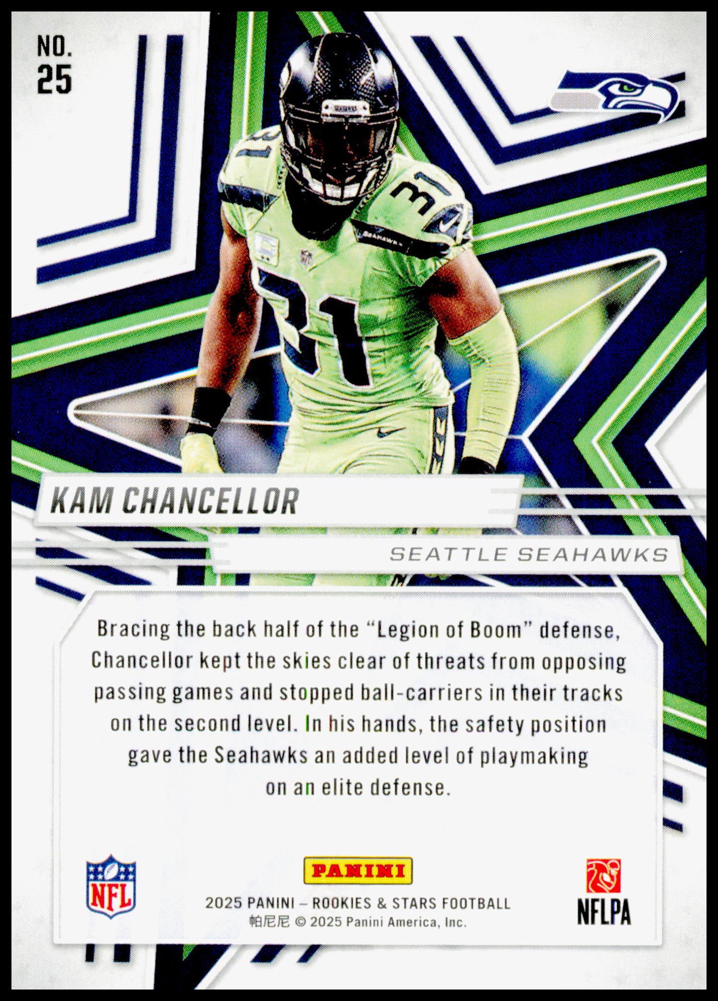 2025 Panini Rookies & Stars Kam Chancellor Card Seattle Seahawks #25