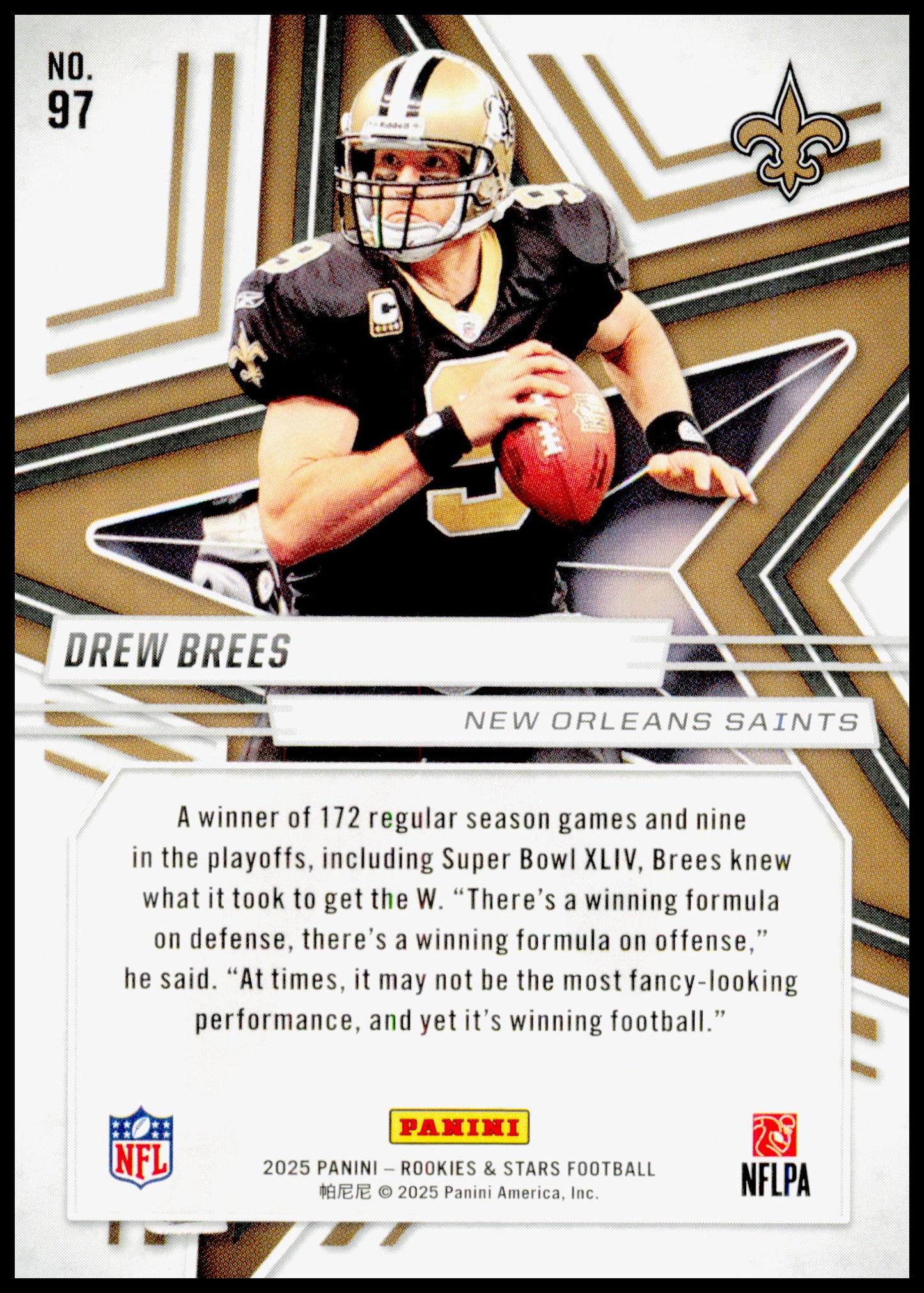 2025 Panini Rookies & Stars Drew Brees Card New Orleans Saints #97