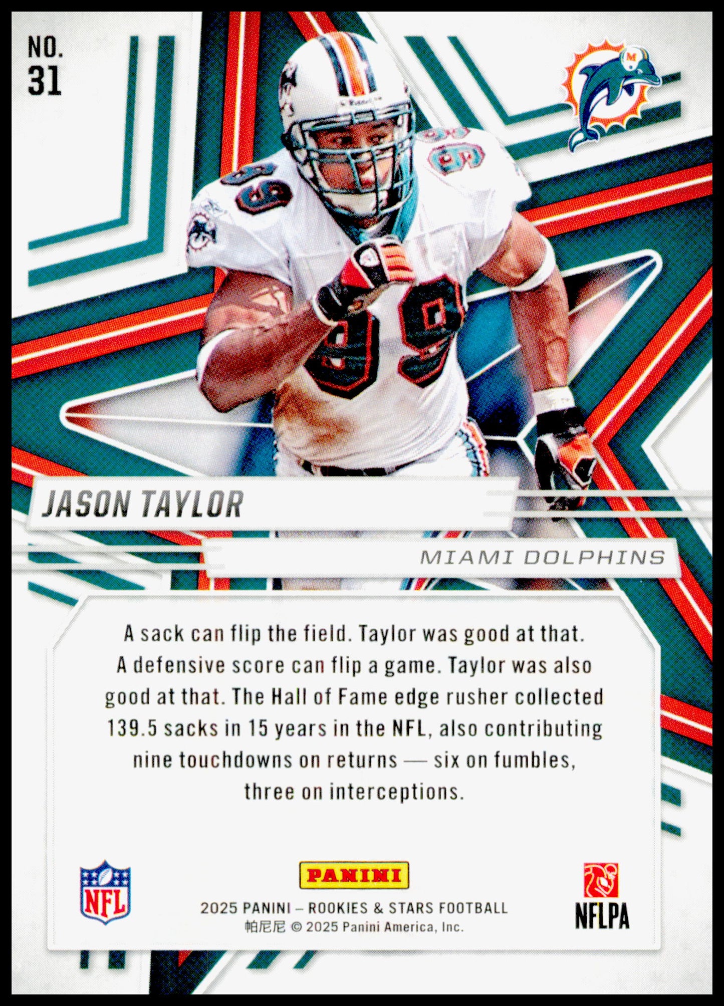 2025 Panini Rookies & Stars Jason Taylor Card Miami Dolphins #31