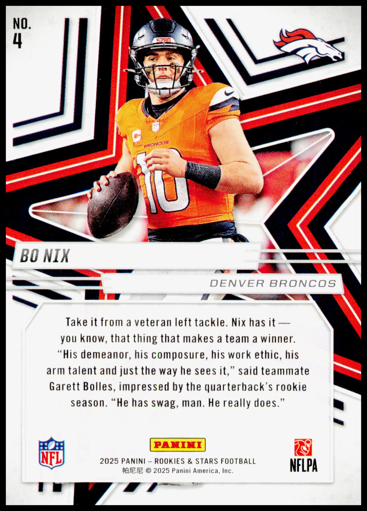 2025 Panini Rookies & Stars Bo Nix Card Denver Broncos #4