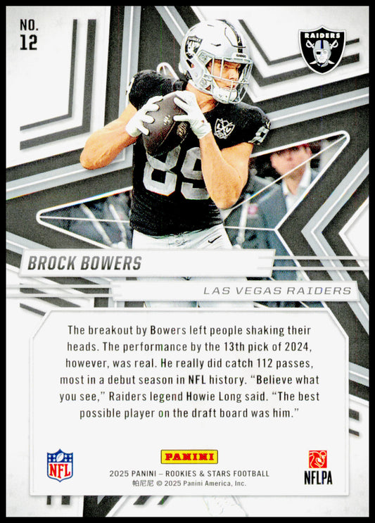 2025 Panini Rookies & Stars Brock Bowers Card Las Vegas Raiders #12