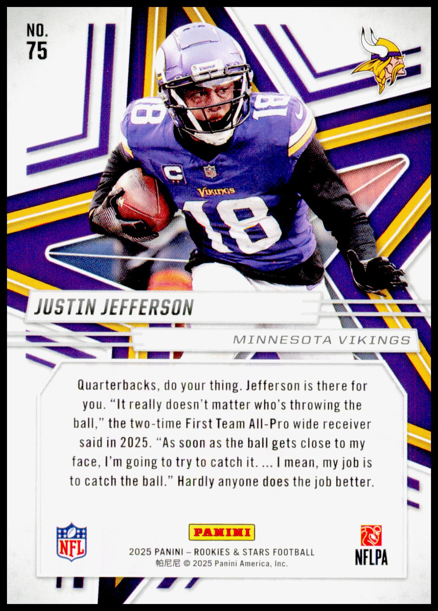 2025 Panini Rookies & Stars Justin Jefferson Card Minnesota Vikings #75