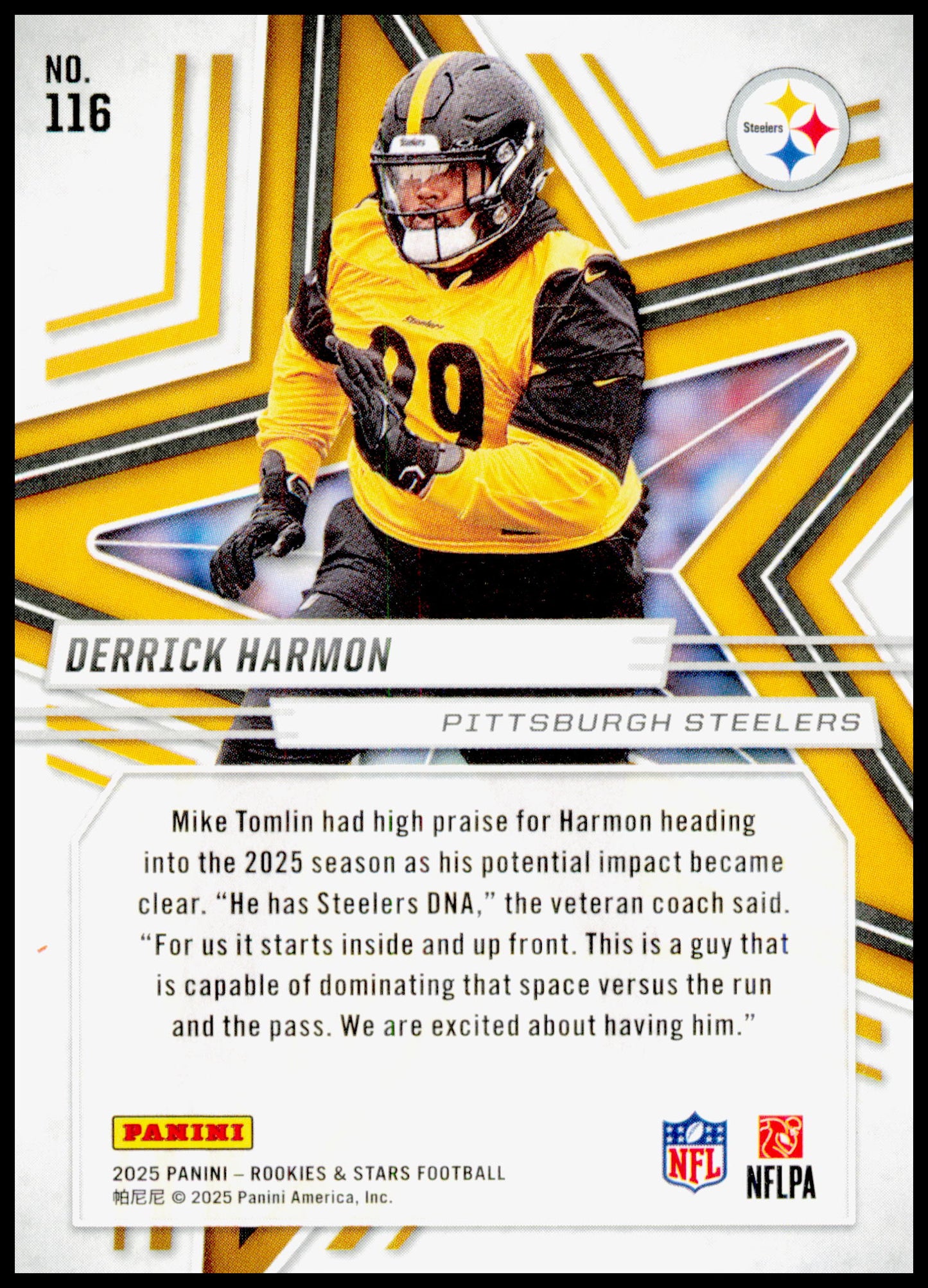 2025 Panini Rookies & Stars Derrick Harmon Card RC Pittsburgh Steelers #116
