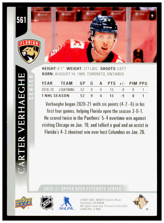 2020-21 Upper Deck Carter Verhaeghe Card French Florida Panthers #561