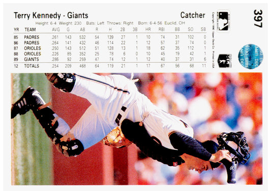 1990 Upper Deck Terry Kennedy Card San Francisco Giants #397