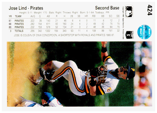 1990 Upper Deck Jose Lind Card Pittsburgh Pirates #424