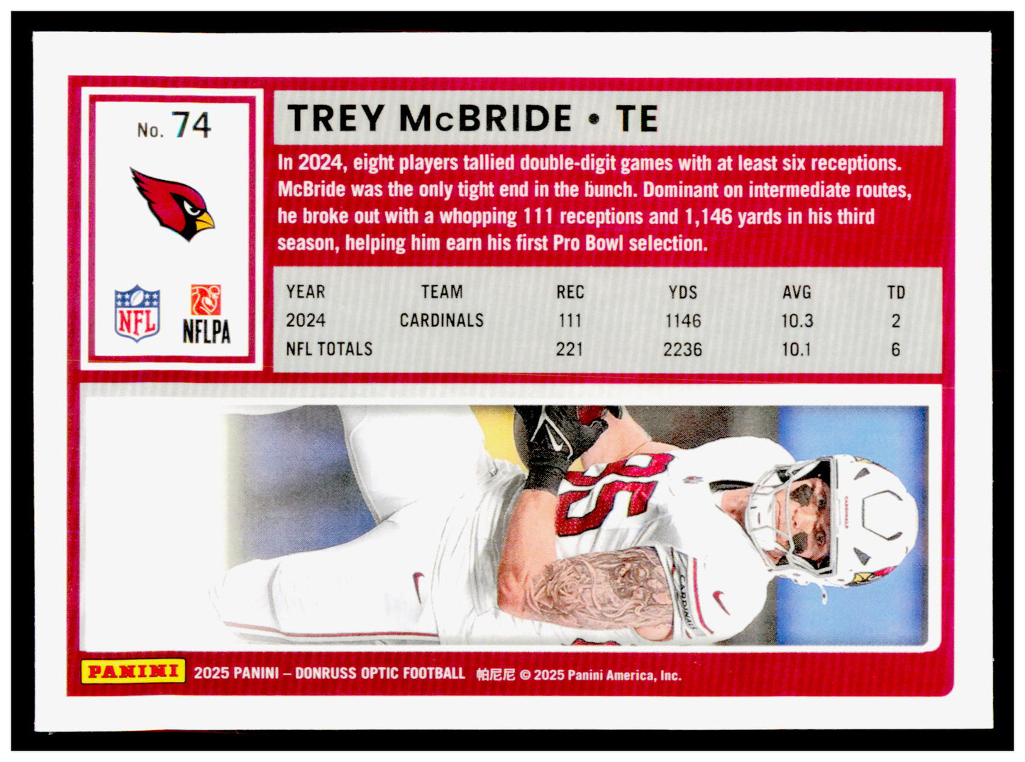 2025 Donruss Optic Trey McBride Card Arizona Cardinals #74