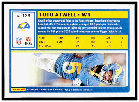2025 Donruss Optic Tutu Atwell Card Holo Los Angeles Rams #136