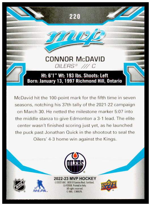 2022-23 Upper Deck MVP Connor McDavid Card Edmonton Oilers #220