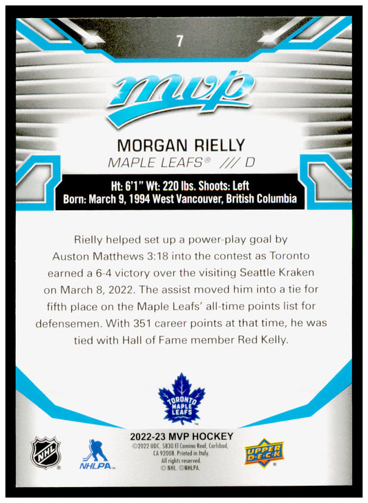 2022-23 Upper Deck MVP Morgan Rielly Card Toronto Maple Leafs #7