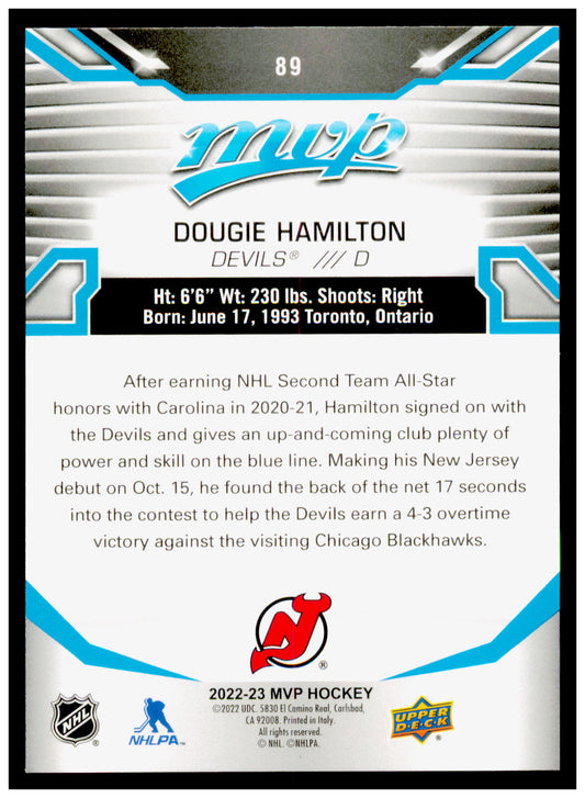 2022-23 Upper Deck MVP Dougie Hamilton Card New Jersey Devils #89